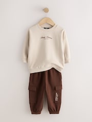 Ecru Marl Crew Neck Sweat Top and Utility Joggers Set (3mths-7yrs) - Image 7 of 12