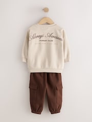 Ecru Marl Crew Neck Sweat Top and Utility Joggers Set (3mths-7yrs) - Image 8 of 12