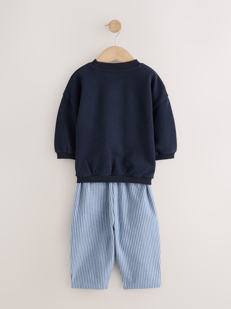 Navy/White Crew Neck Joggers Set (3mths-7yrs) - Image 2 of 5 Navy/White Crew Neck Joggers Set (3mths-7yrs) - Image 2 of 5