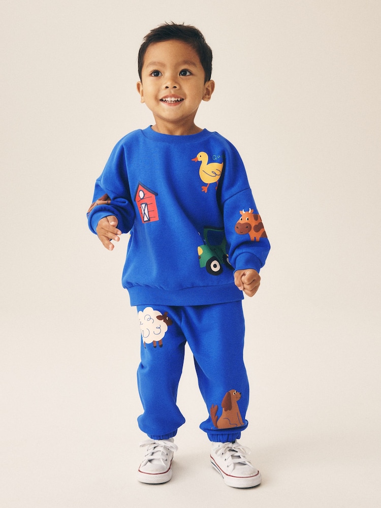 Dark Blue Crew Neck Joggers Set (3mths-7yrs) - Image 1 of 9 Dark Blue Crew Neck Joggers Set (3mths-7yrs) - Image 1 of 9