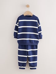 Navy All Over Print Crew Neck Sweat Top and Joggers Set (3mths-7yrs) - Image 4 of 8