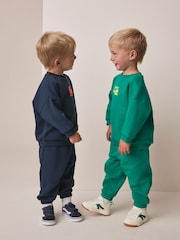 Green/Navy Back Print Crew Neck Joggers Set 4 Piece (3mths-7yrs) - Image 2 of 5