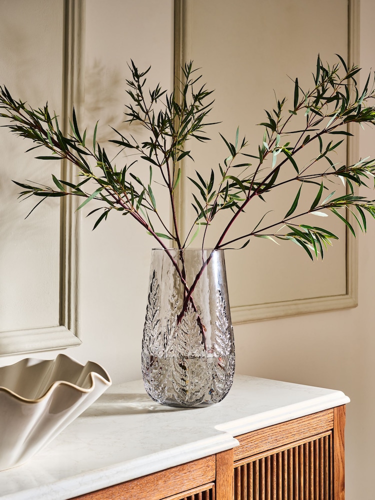 Grey Fern Leaf Embossed Glass Vase - Image 1 of 3