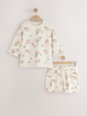 Cream Floral Sweatshirt and Short Loungewear Set - Image 1 of 3