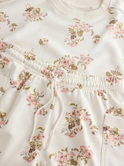 Cream Floral Sweatshirt and Short Loungewear Set - Image 2 of 3