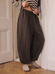 Chocolate Brown Hareem Balloon Leg Loungewear Trousers - Image 1 of 6