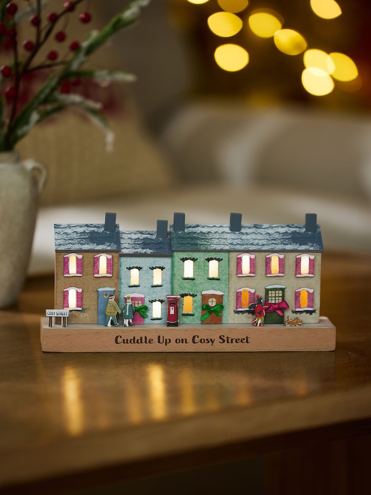 Multi Light Up Winter House Wooden Ornament - Image 1 of 4 Multi Light Up Winter House Wooden Ornament - Image 1 of 4