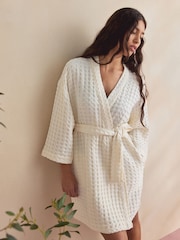 Cream Waffle Lightweight Dressing Gown - Image 1 of 9