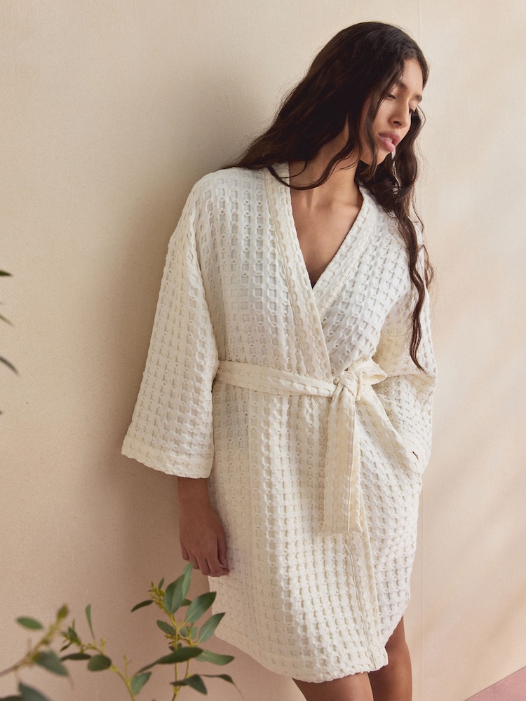 Cream Waffle Lightweight Dressing Gown - Image 1 of 9