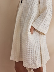 Cream Waffle Lightweight Dressing Gown - Image 3 of 9