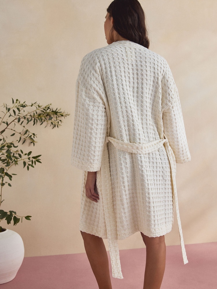 waffle knit dressing gown Buy Cream Lightweight from Next USA festive-flocker