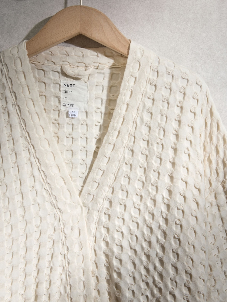 Cream Waffle Lightweight Dressing Gown - Image 9 of 9