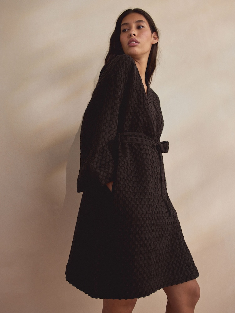 Chocolate Brown Waffle Lightweight Dressing Gown - Image 1 of 6