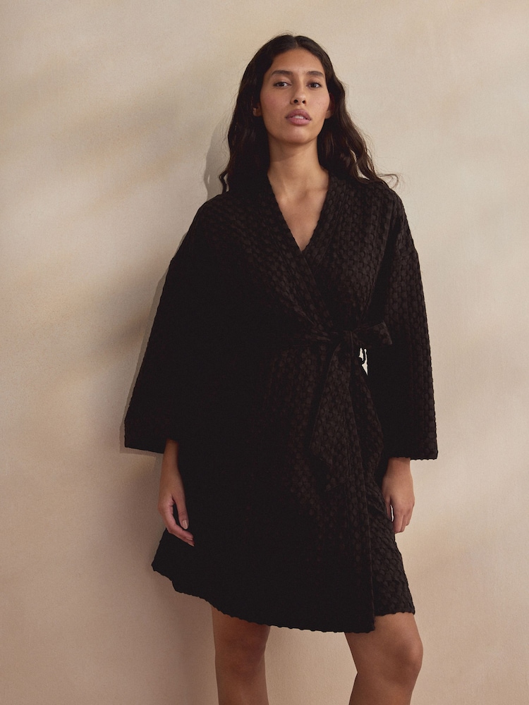 Chocolate Brown Waffle Lightweight Dressing Gown - Image 2 of 6