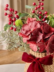 Red Winter Artificial Floral Arrangement In Woven Vase - Image 2 of 3