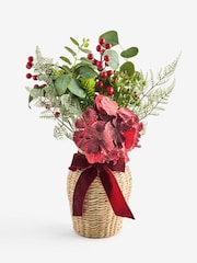 Red Winter Artificial Floral Arrangement In Woven Vase - Image 3 of 3