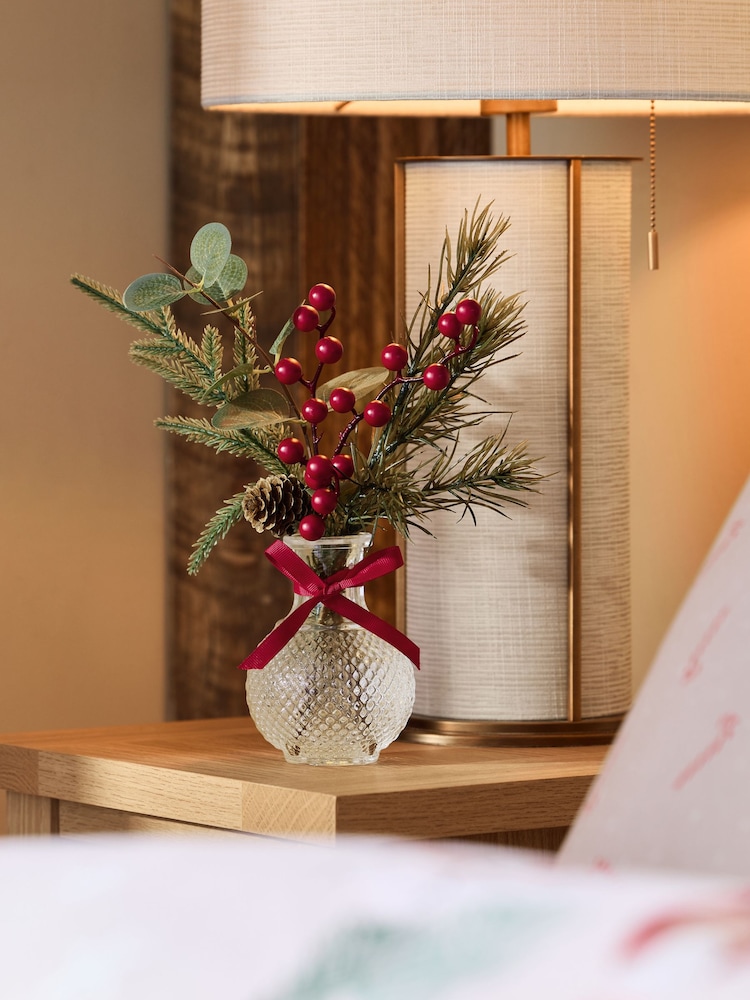 Red Winter Artificial Foliage Arrangement In Clear Glass Vase - Image 1 of 3