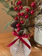 Red Winter Artificial Foliage Arrangement In Clear Glass Vase - Image 2 of 3
