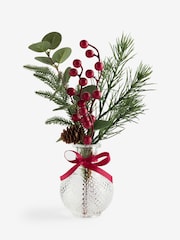 Red Winter Artificial Foliage Arrangement In Clear Glass Vase - Image 3 of 3