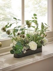 White Artificial Floral Arrangement In Metal Tray - Image 1 of 2