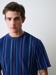 أزرق - تيشِرت أنيق مقلم بالطول - صورة 1 من 7