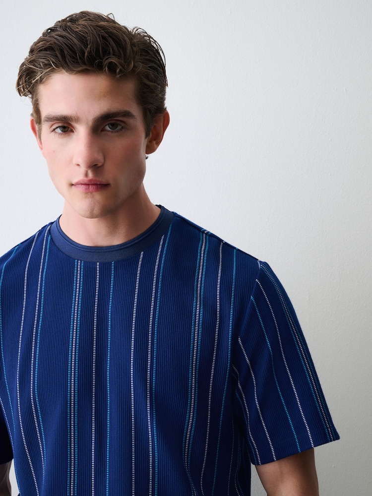 أزرق - تيشِرت أنيق مقلم بالطول - صورة 1 من 7