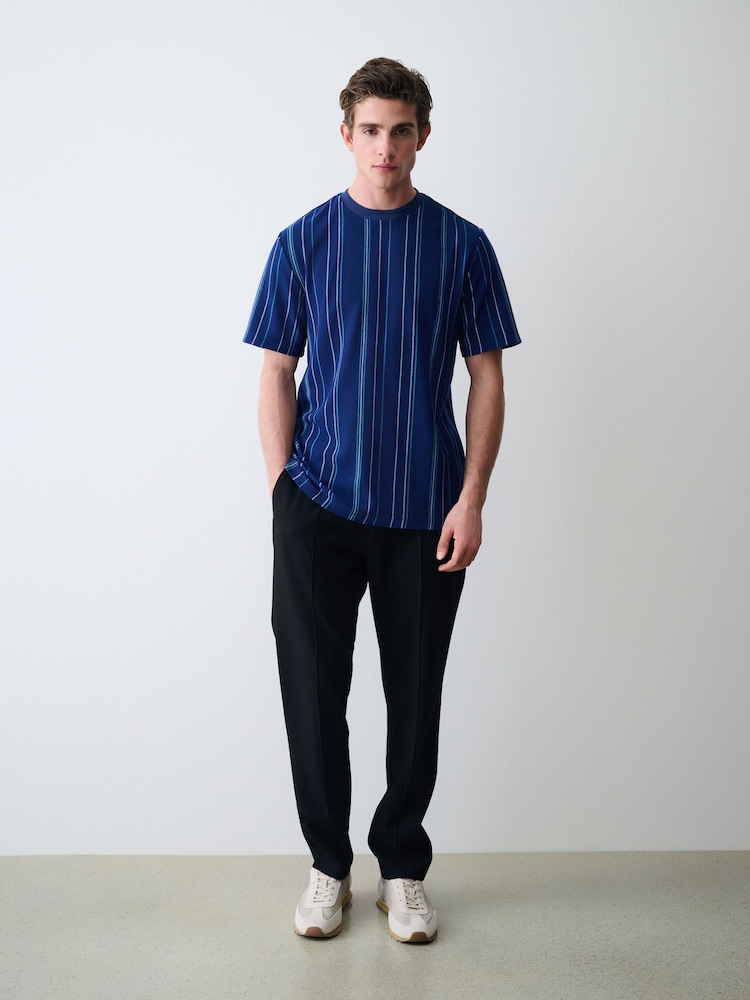 أزرق - تيشِرت أنيق مقلم بالطول - صورة 2 من 7