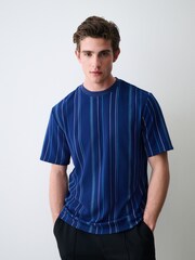 أزرق - تيشِرت أنيق مقلم بالطول - صورة 4 من 7