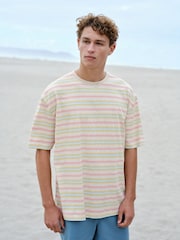 Pink/Ecru Horizontal Stripe Regular Fit T-Shirt - Image 1 of 7