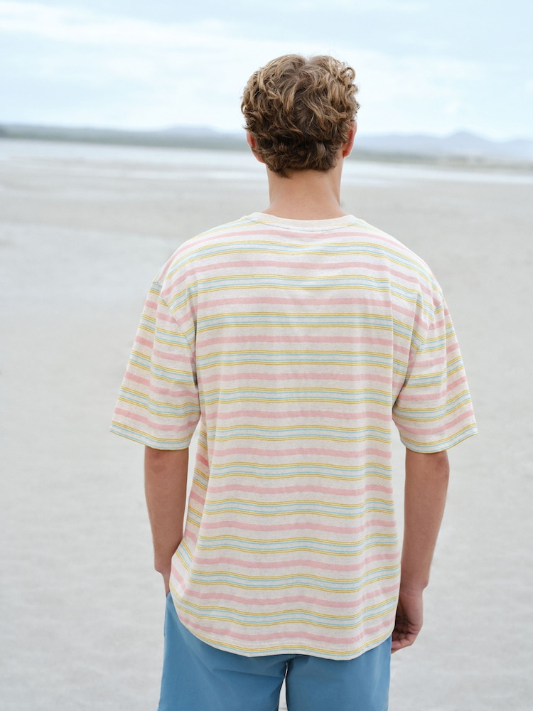 Pink/Ecru Horizontal Stripe Regular Fit T-Shirt - Image 2 of 7