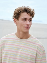 Pink/Ecru Horizontal Stripe Regular Fit T-Shirt - Image 4 of 7