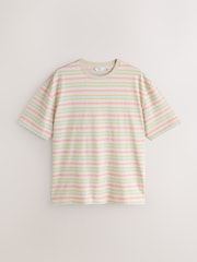 Pink/Ecru Horizontal Stripe Regular Fit T-Shirt - Image 5 of 7