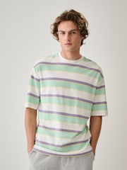 Mint Green Relaxed Fit Horizontal Striped T-Shirt - Image 2 of 7