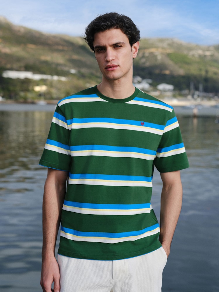 Green/Blue Regular Fit Horizontal Striped T-Shirt - Image 2 of 7