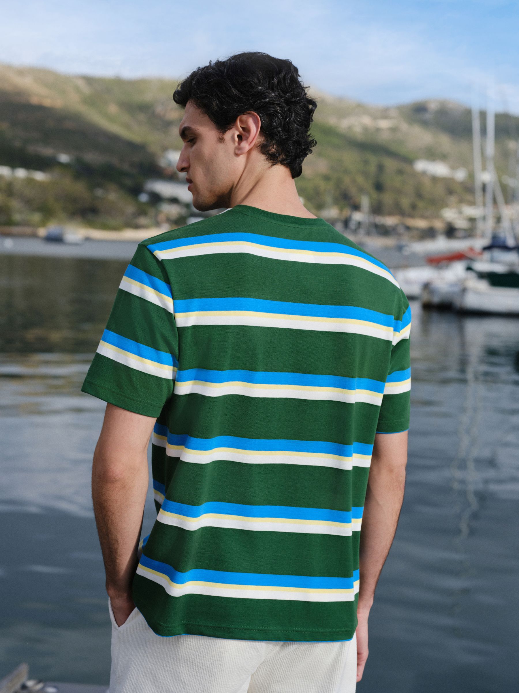 Buy Green/Blue Regular Fit Horizontal Striped T-Shirt from Next