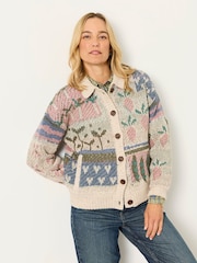 FatFace Natural Allotment Pattern Knitted Cardigan - Image 2 of 7