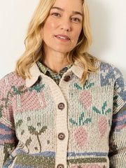 FatFace Natural Allotment Pattern Knitted Cardigan - Image 4 of 7