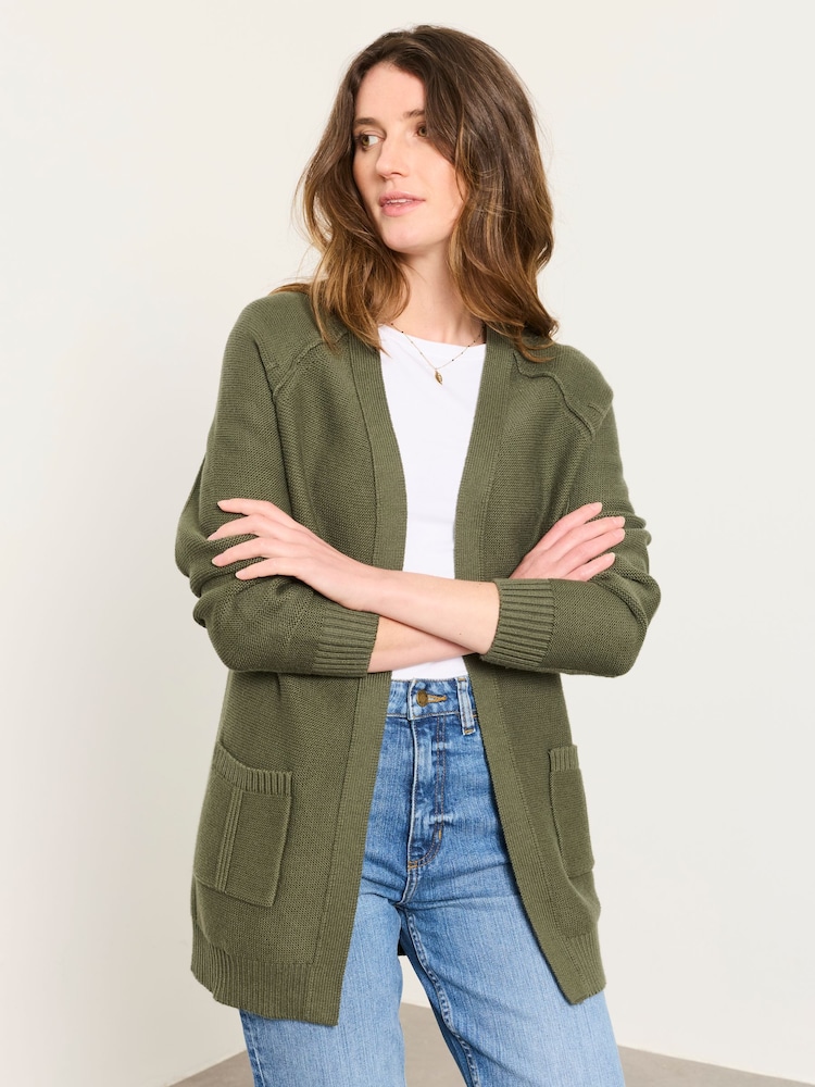 FatFace Bronwyn Olive Green Edge to Edge Longline Cardigan - Image 1 of 6 FatFace Bronwyn Olive Green Edge to Edge Longline Cardigan - Image 1 of 6
