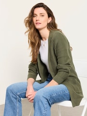 FatFace Bronwyn Olive Green Edge to Edge Longline Cardigan - Image 5 of 6