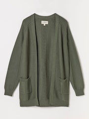 FatFace Bronwyn Olive Green Edge to Edge Longline Cardigan - Image 6 of 6