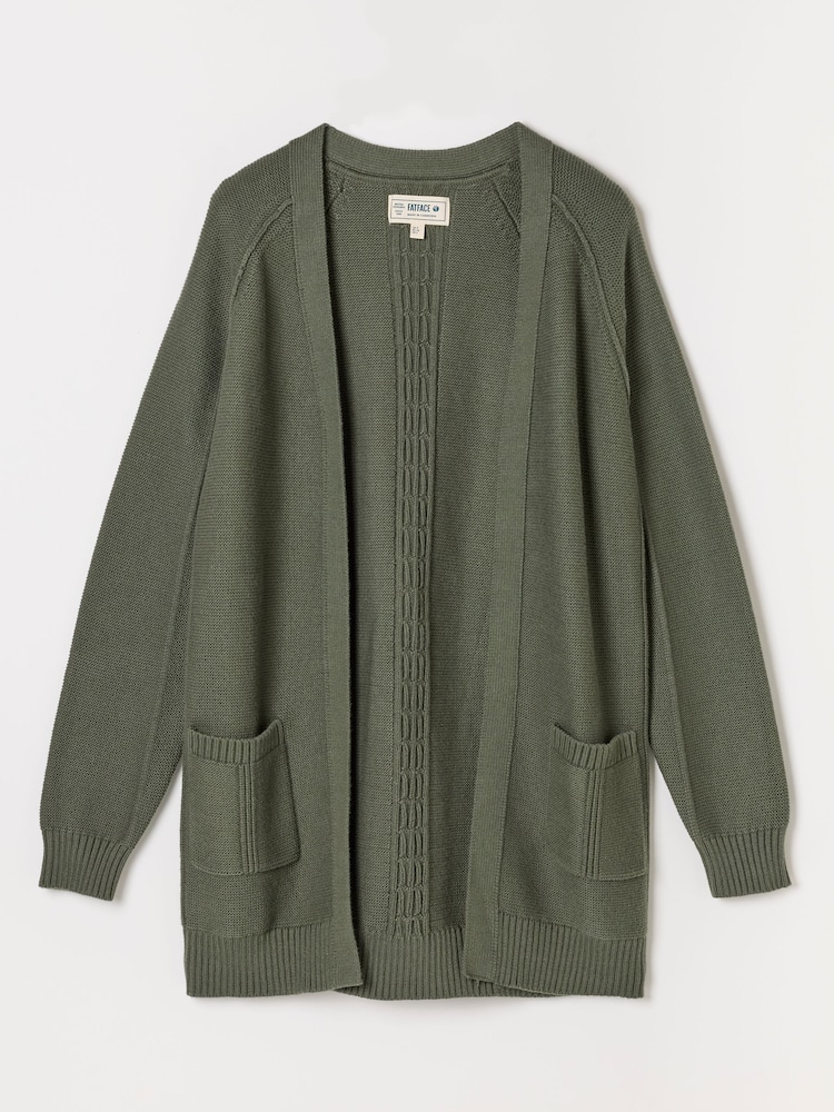 FatFace Bronwyn Olive Green Edge to Edge Longline Cardigan - Image 6 of 6 FatFace Bronwyn Olive Green Edge to Edge Longline Cardigan - Image 6 of 6
