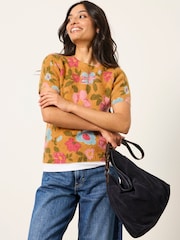 FatFace Yellow Floral Fluffy Knit Top - Image 3 of 6