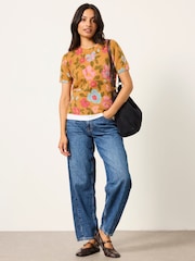 FatFace Yellow Floral Fluffy Knit Top - Image 4 of 6