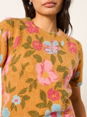 FatFace Yellow Floral Fluffy Knit Top - Image 5 of 6