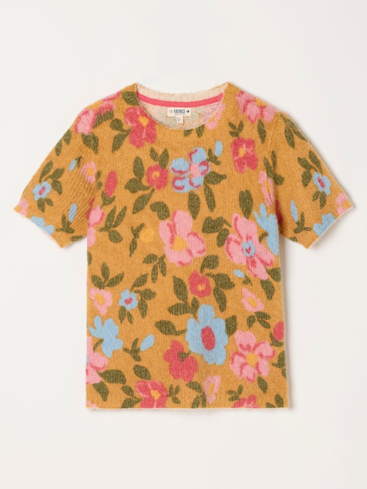 FatFace Yellow Floral Fluffy Knit Top - Image 6 of 6
