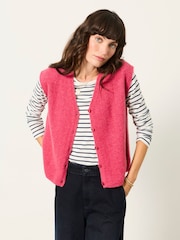 FatFace Halle Dark Pink Knitted Button Front Vest - Image 1 of 6
