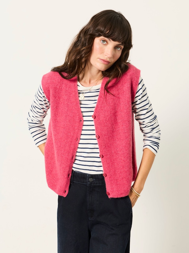 FatFace Halle Dark Pink Knitted Button Front Vest - Image 1 of 6 FatFace Halle Dark Pink Knitted Button Front Vest - Image 1 of 6