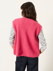 FatFace Halle Dark Pink Knitted Button Front Vest - Image 2 of 6