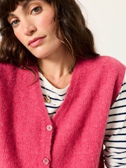 FatFace Halle Dark Pink Knitted Button Front Vest - Image 3 of 6