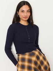 FatFace Mae Navy Knitted Henley Jumper - Image 1 of 6